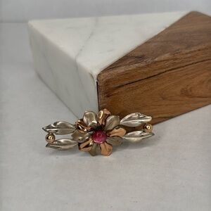 Vintage Kreisler Sterling Silver Flower Brooch Red Moonglow Cabachon 1940s B19
